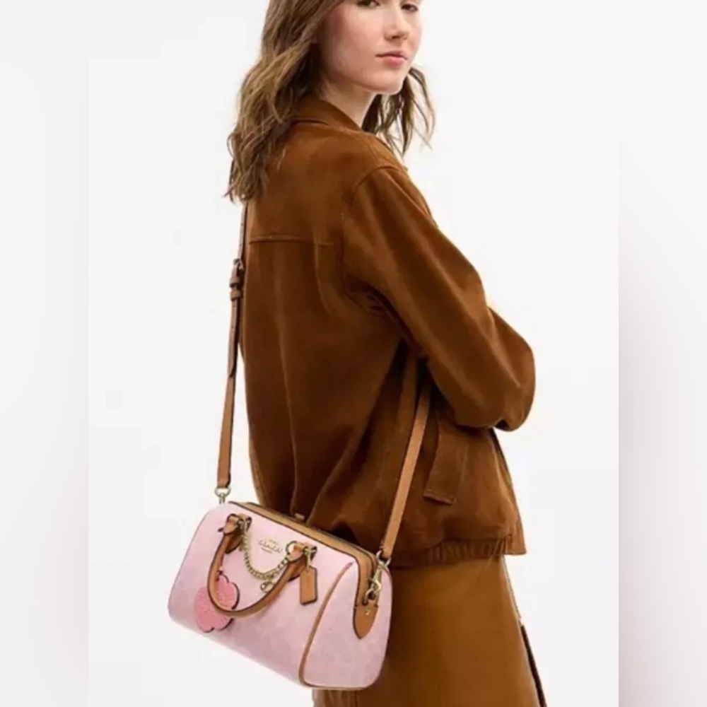 Coach Medium Rowan Satchel In Signature Canvas Powder Pink With Charms - Picture 11 of 11